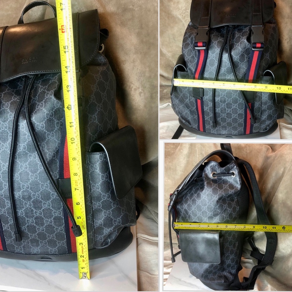 GUCCI GG SUPREME Soft Sided Coated Canvas Leather Black and Grey Backpack COA - Picture 12 of 17